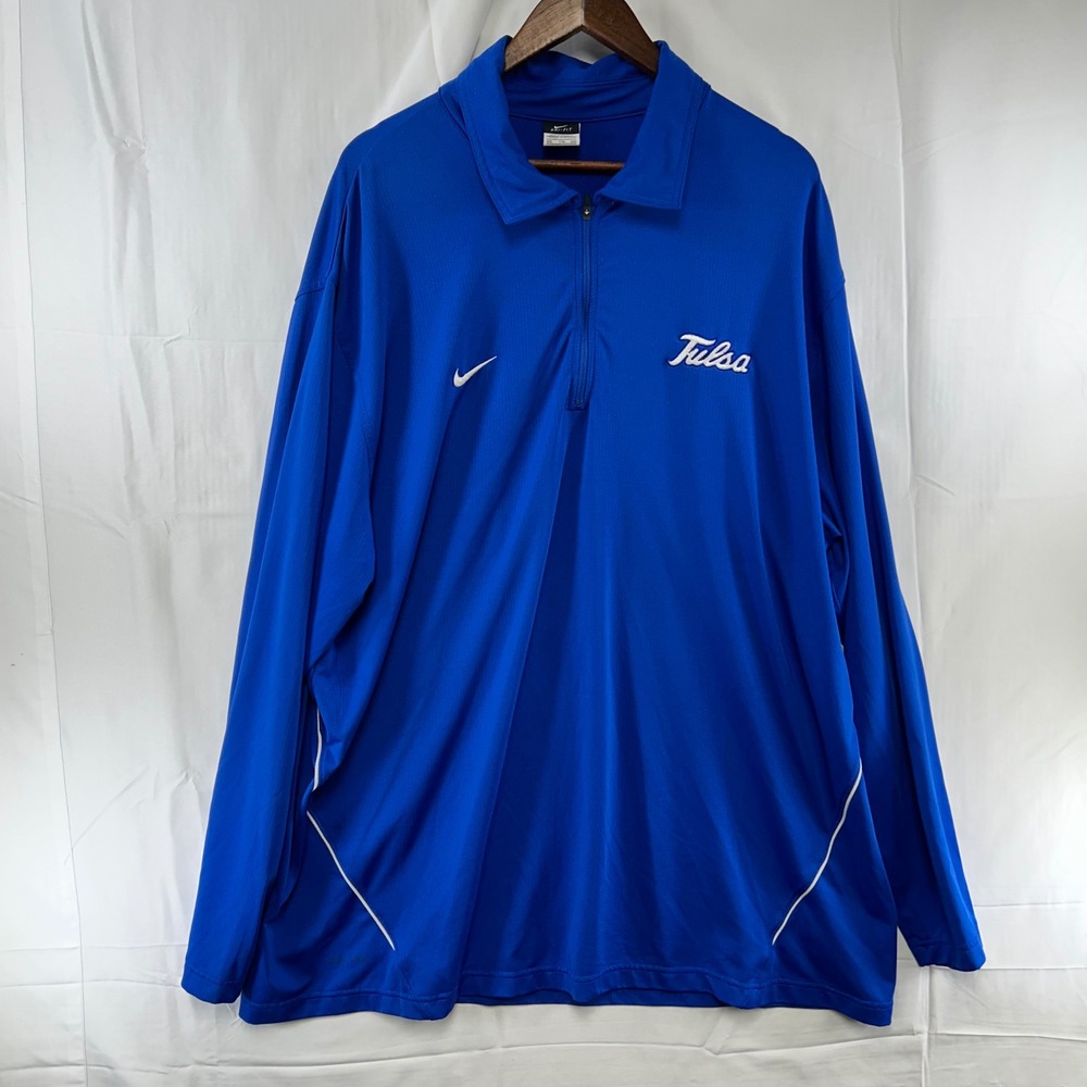 Nike Quarter-Zip Pullover Mens XXL Blue Tulsa Golden Hurricane Dri-FIT